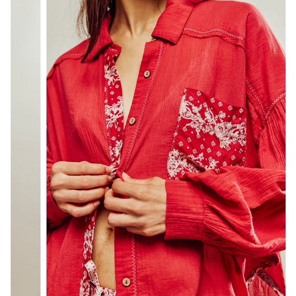 Free People Tops - FREE PEOPLE AFTER HOURS SLEEP SHIRT RED M L